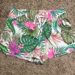 Hurley Women's Tropical Floral Athletic Shorts - Pink and Green